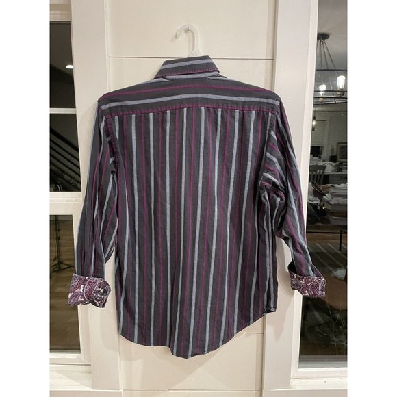 Thomas Dean TD Multi-Color Striped Flip-Cuff Long Sleeve Button Shirt ~ Men's L - Picture 5 of 5